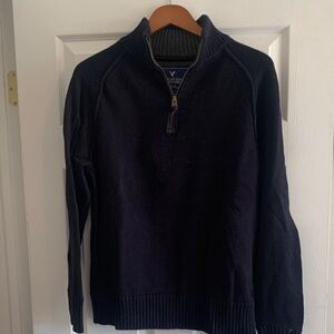 American Eagle Outfitters Men's Dark Blue Zip-Up Sweater
